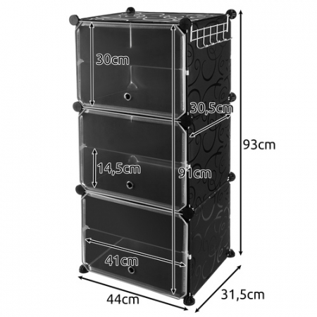 Etajeră Modulară pentru Pantofi – Set 3 Module, Ușă Transparentă, 6 Rafturi, Cuier Inclus, Design Compact și Extensibil, 12 Perechi [10]