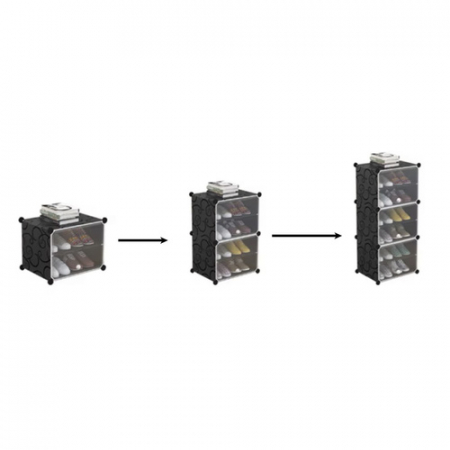 Etajeră Modulară pentru Pantofi – Set 3 Module, Ușă Transparentă, 6 Rafturi, Cuier Inclus, Design Compact și Extensibil, 12 Perechi [2]