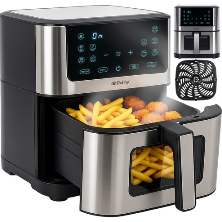Casa & Gradina - Friteuza cu Aer Cald XXL 8L, 1800W, Antiaderenta, Fara Ulei, Air Fryer pentru Gatit Sanatos si Rapid