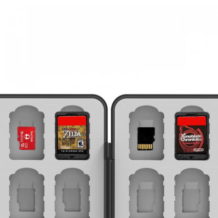 Husa Carduri Consola Gaming, 64 Compartimente, Compatibila cu Nintendo Switch / OLED si TF Card, Cutie Depozitare din Silicon cu Inchidere Magnetica, Negru [4]