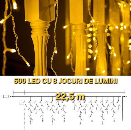 Instalatie luminoasa de Craciun 22,5 m, exterior/interior, Ghirlanda Luminoasa tip perdea de turturi alb cald, 500LED, 8 efecte de iluminare, IP44 [3]