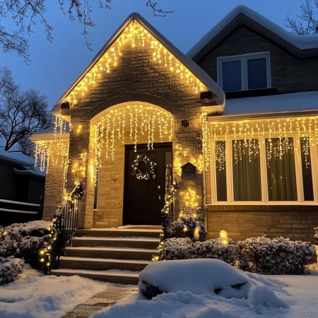 Instalatie luminoasa de Craciun 22,5 m, exterior/interior, Ghirlanda Luminoasa tip perdea de turturi alb cald, 500LED, 8 efecte de iluminare, IP44 [1]