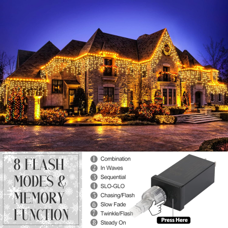 Instalatie luminoasa de Craciun 22,5 m, exterior/interior, Ghirlanda Luminoasa tip perdea de turturi alb cald, 500LED, 8 efecte de iluminare, IP44 [2]