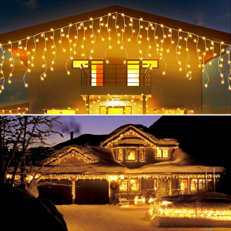 Instalatie luminoasa de Craciun 22,5 m, exterior/interior, Ghirlanda Luminoasa tip perdea de turturi alb cald, 500LED, 8 efecte de iluminare, IP44 [5]