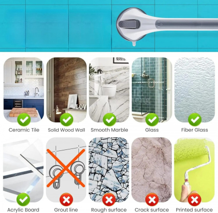 Maner de Siguranta cu Ventuze pentru Baie si Casa, Blue, Mare 43 cm, Prindere Vacuum, Anti-Alunecare, Eliberare Rapida, Anticoroziv, Instalare Usoara, Suport pentru Varstnici, Copii si Femei Insarcina [7]