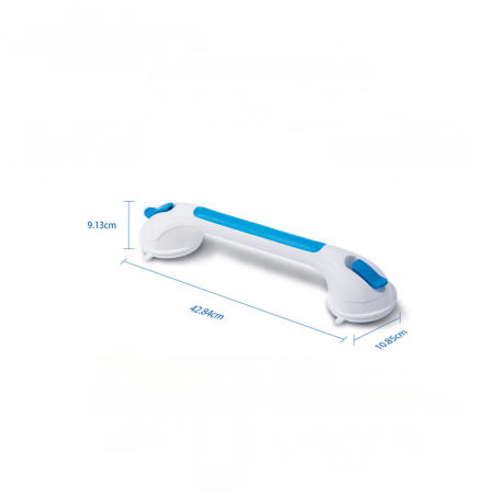 Maner de Siguranta cu Ventuze pentru Baie si Casa, Blue, Mare 43 cm, Prindere Vacuum, Anti-Alunecare, Eliberare Rapida, Anticoroziv, Instalare Usoara, Suport pentru Varstnici, Copii si Femei Insarcina [1]