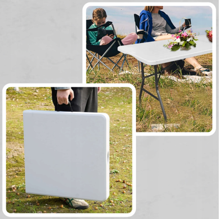 Masa dreptunghiulara pliabila multifunctionala, robusta, maner transport, 183x76x73cm, alba [1]