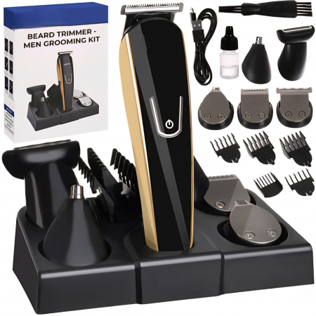 Sport si Ingrijire Personala - Masina de tuns si aparat ras, Multifunctional All-in-One, pentru par, barba, nas, inghinal si corp, Autonomie mare, încărcare rapidă și stand.