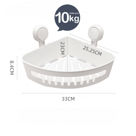 Etajera de colt pentru baie, Raft de dus,  depozitare, organizator bucatarie, baie, instalare usoara cu ventuze, fara gaurire, Alb, 26.7x26.7x17.5 cm [6]