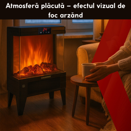 Semineu Electric, Aeroterma cu Efect de Foc 3D, 2000W, Panou LED și Telecomanda, 2 Moduri de Incalzire, Protectie la Supraincalzire [2]