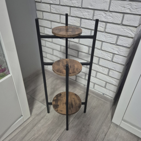 Etajera Suport Metalic pentru Flori cu 3 Nivele, Stil Loft Industrial, pentru Interior, Negru + Maro, 81 cm [1]