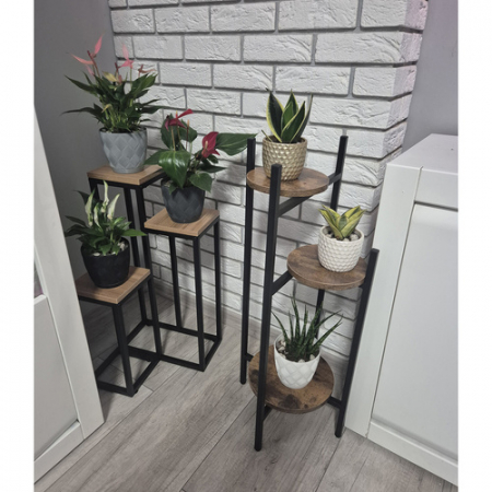Etajera Suport Metalic pentru Flori cu 3 Nivele, Stil Loft Industrial, pentru Interior, Negru + Maro, 81 cm [3]