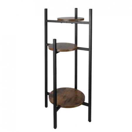 Etajera Suport Metalic pentru Flori cu 3 Nivele, Stil Loft Industrial, pentru Interior, Negru + Maro, 81 cm [4]