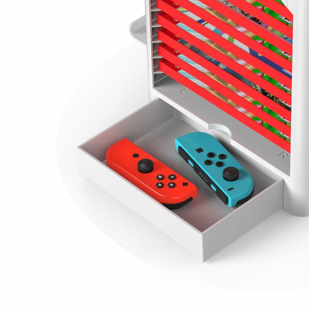 Suport multifunctional de stocare pentru 10 jocuri si Controller, Raft pentru discuri si accesorii, compatibil Nintendo Switch, OLED, Lite, sertar, alb [2]