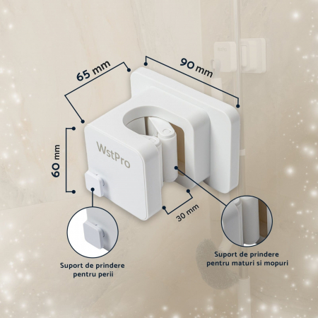 Suport organizator multifunctional WstPro de perete pentru mop, matura, para dus, ustensile bucatarie, instalare usoara fara a gauri peretele [4]
