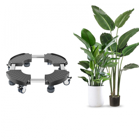 Casa & Gradina - Suport pentru ghivece mari de flori, interior si exterior, ajustabil 40-58cm, 4 picioare reglabile 10-13cm, 4 roti duble pentru mobilitate usoara