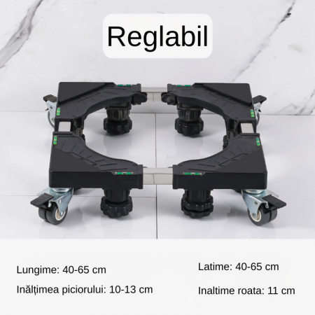 Suport pentru masina de spalat, aragaz, frigider, ghivece de flori, cu 8 picioare reglabile si roti duble, boloboc, Inaltime ajustabila 10-13, lungime/latime ajustabila 40-65cm, cadru robust [4]