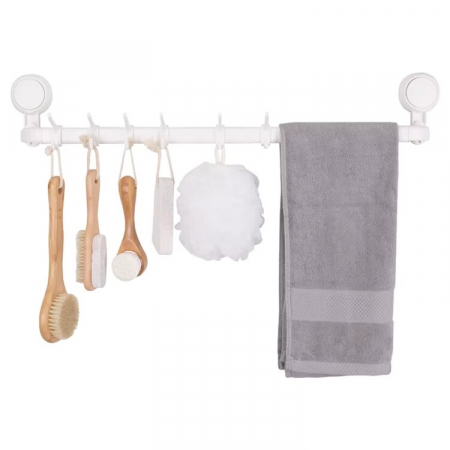 Casa & Gradina - Suport Prosop Baie, Prindere usoara fara Gaurire, Prindere Vacuum, Raft Depozitare Plastic, Bara cu Agatatoare pentru Prosoape si Accesorii Baie, Alb