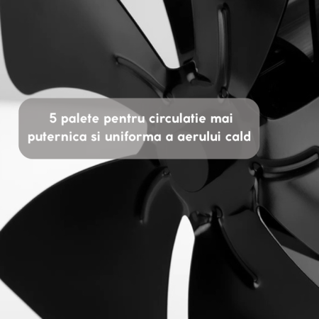 Ventilator pentru semineu, alimentat cu caldură, ventilator termoelectric fără electricitate, model 5 pale, porneste la 60°C , aluminiu, otel inoxidabil, negru [2]