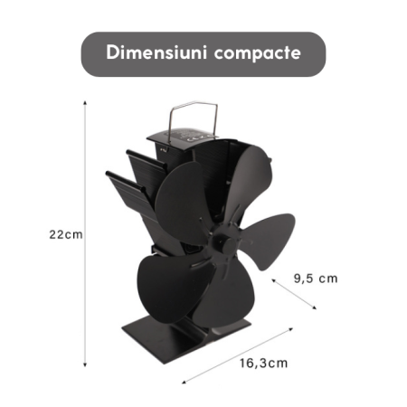 Ventilator pentru semineu, alimentat cu caldură, ventilator termoelectric fără electricitate, model 5 pale, porneste la 60°C , aluminiu, otel inoxidabil, negru [3]