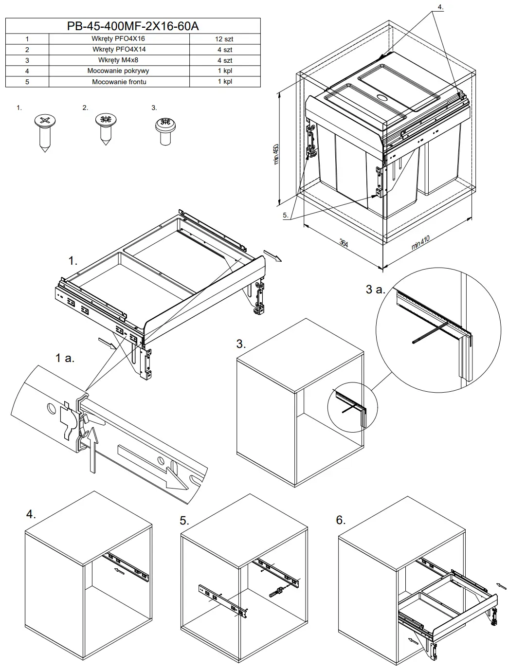 instructiuni montaj cos gunoi incorporabil 2x16l