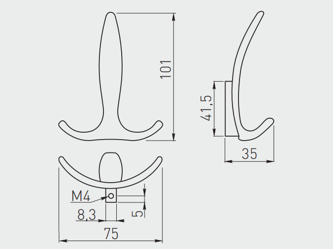 Agatatoare cuier E18,  finisaj aluminiu, 3 agatatori [3]