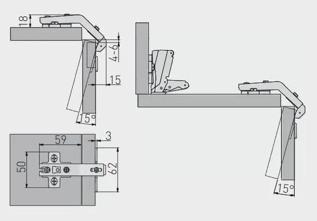 Balama pentru usa colt 135 grade SLIDE-ON, placuta montaj h=2 [3]