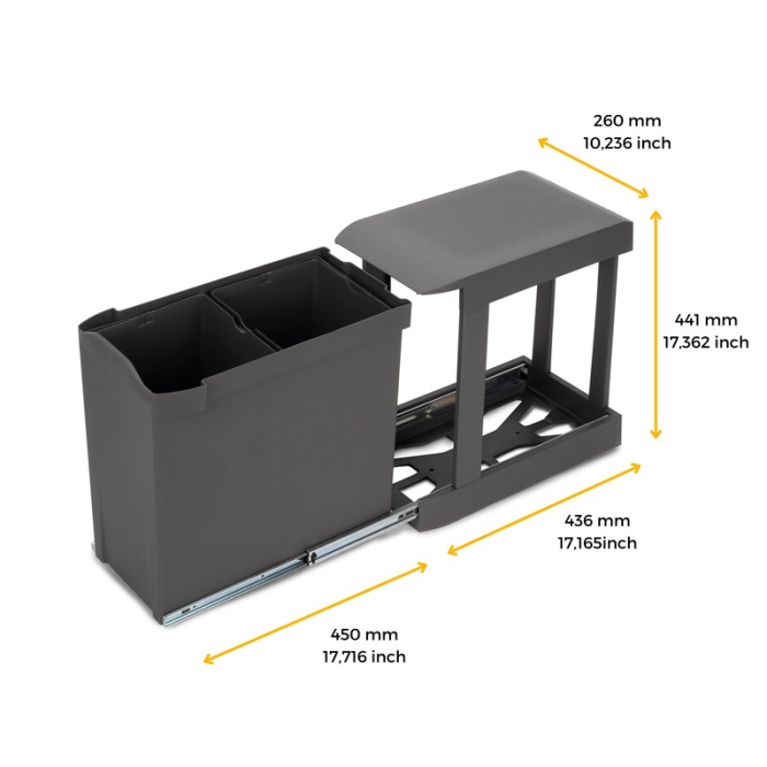 Cos de gunoi glisant pentru bucatarie cu doua compartimente 2x14L, gri antracit [6]
