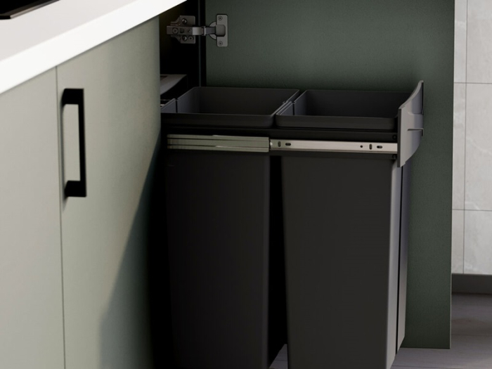 Cos de gunoi glisant pentru bucatarie cu doua compartimente 2x25L, gri antracit [4]