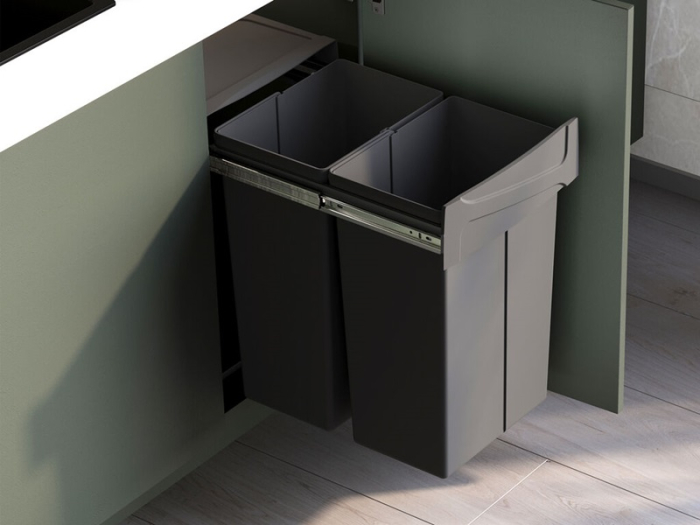 Cos de gunoi glisant pentru bucatarie cu doua compartimente 2x25L, gri antracit [3]