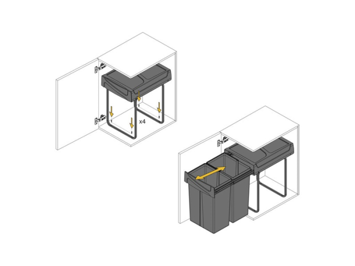 Cos de gunoi glisant pentru bucatarie cu doua compartimente 2x25L, gri antracit [8]