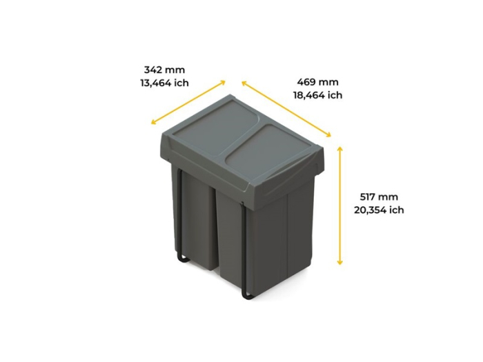 Cos de gunoi glisant pentru bucatarie cu doua compartimente 2x25L, gri antracit [9]