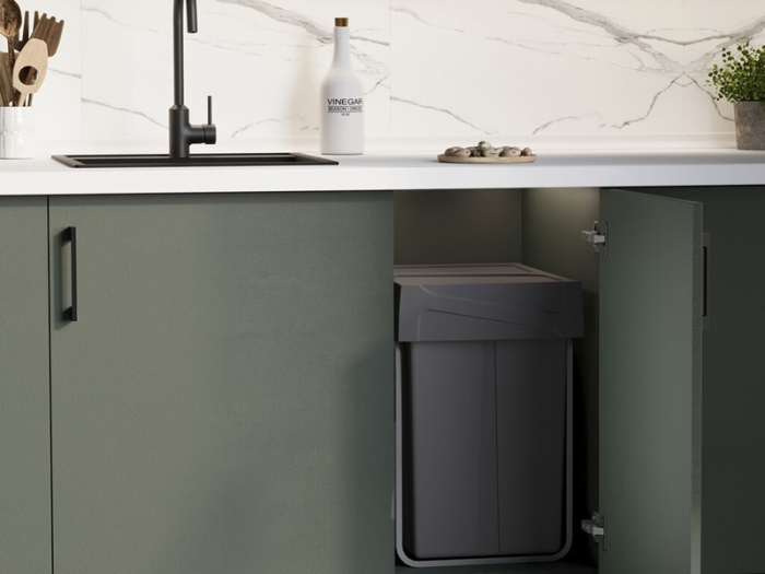 Cos de gunoi glisant pentru bucatarie cu doua compartimente 2x25L, gri antracit [5]