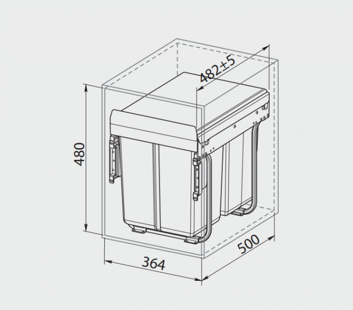 Cos gunoi pentru bucatarie incorporabil, 400, 2X20L, soft-close, extractie totala, gri antracit [3]