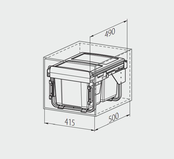 Cos gunoi incorporabil PRACTI ECO 450mm, 2X15L, soft-close, gri antracit [2]