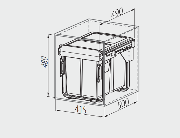 Cos gunoi incorporabil PRACTI ECO, 450, 2X20L, soft-close, extractie totala, gri antracit [2]