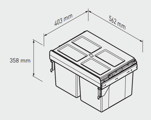 Cos gunoi PRACTI ECO incorporabil 600, 2X27L, soft-close, extractie totala, gri antracit [2]