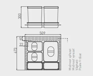 Cos gunoi MULTINO 600 1x15L + 2x7L, plastic, antracit [3]
