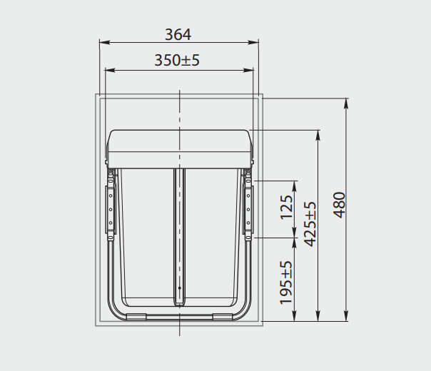 Cos gunoi incorporabil 2x20L, extractie totala, antracit [4]