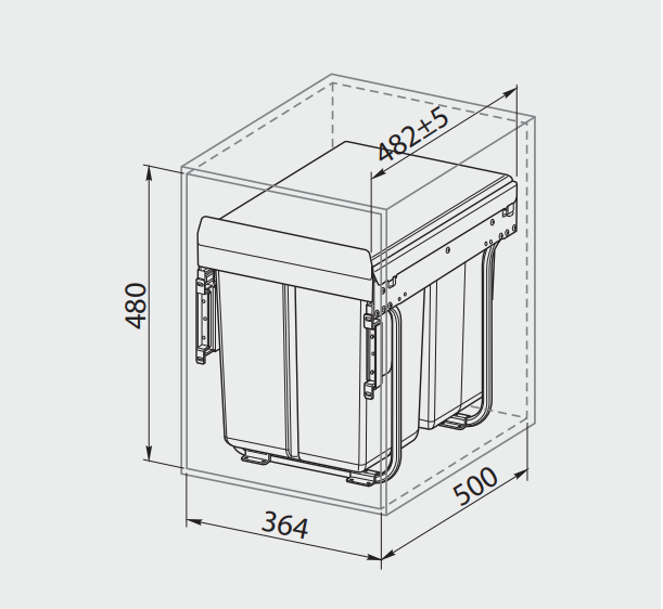 Cos gunoi incorporabil 2x20L, extractie totala, antracit [2]