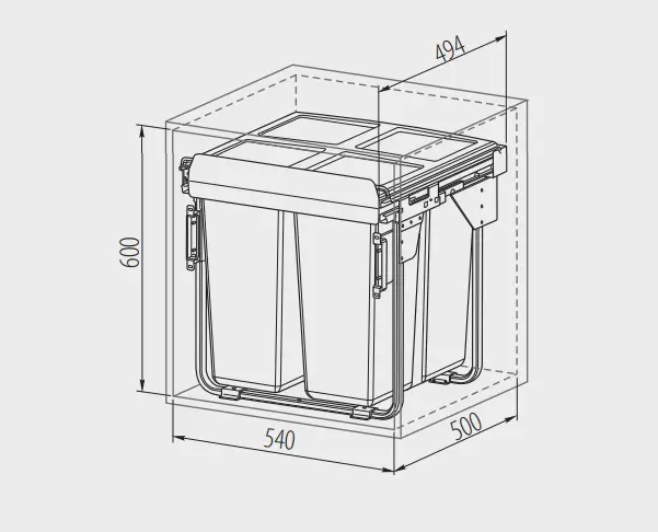 Cos gunoi PRACTI ECO incorporabil, 600 34l + 2X17L, soft-close, extractie totala, gri antracit [3]