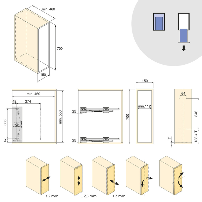 Cos Jolly 150mm Harmony, extractie totala, otel si lemn, stanga, gri antracit [10]