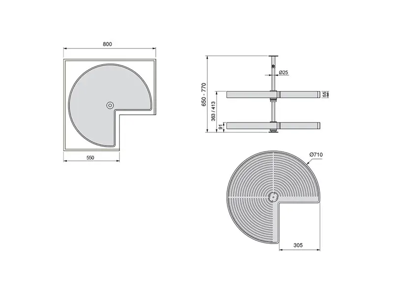 Cos rotativ pentru colt 3/4 Shelvo, corp 800, alb [3]