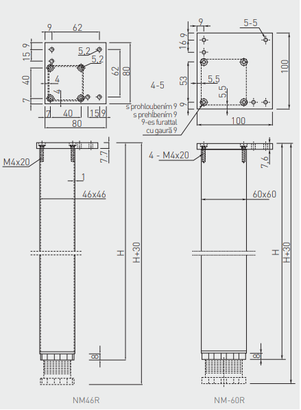 Set 4 picioare masa 710, 60x60mm, aluminiu, reglabil [2]