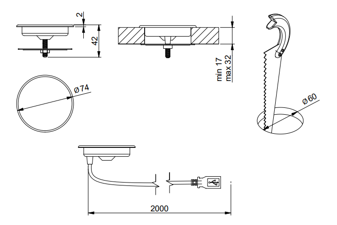 Încărcător Wireless LUX - Crom, Încastrabil, cablu USB 2m. [3]