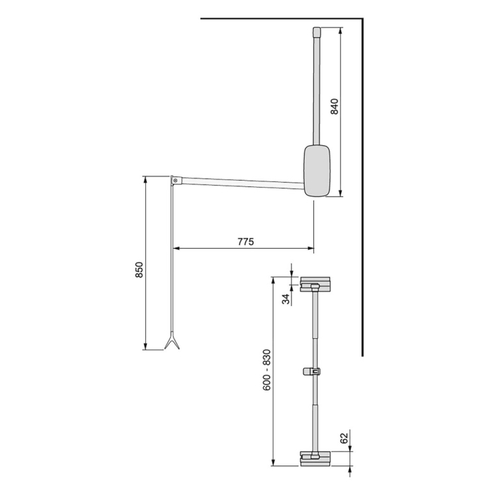 Lift haine reglabil Emuca 600 - 830 mm, titan [5]