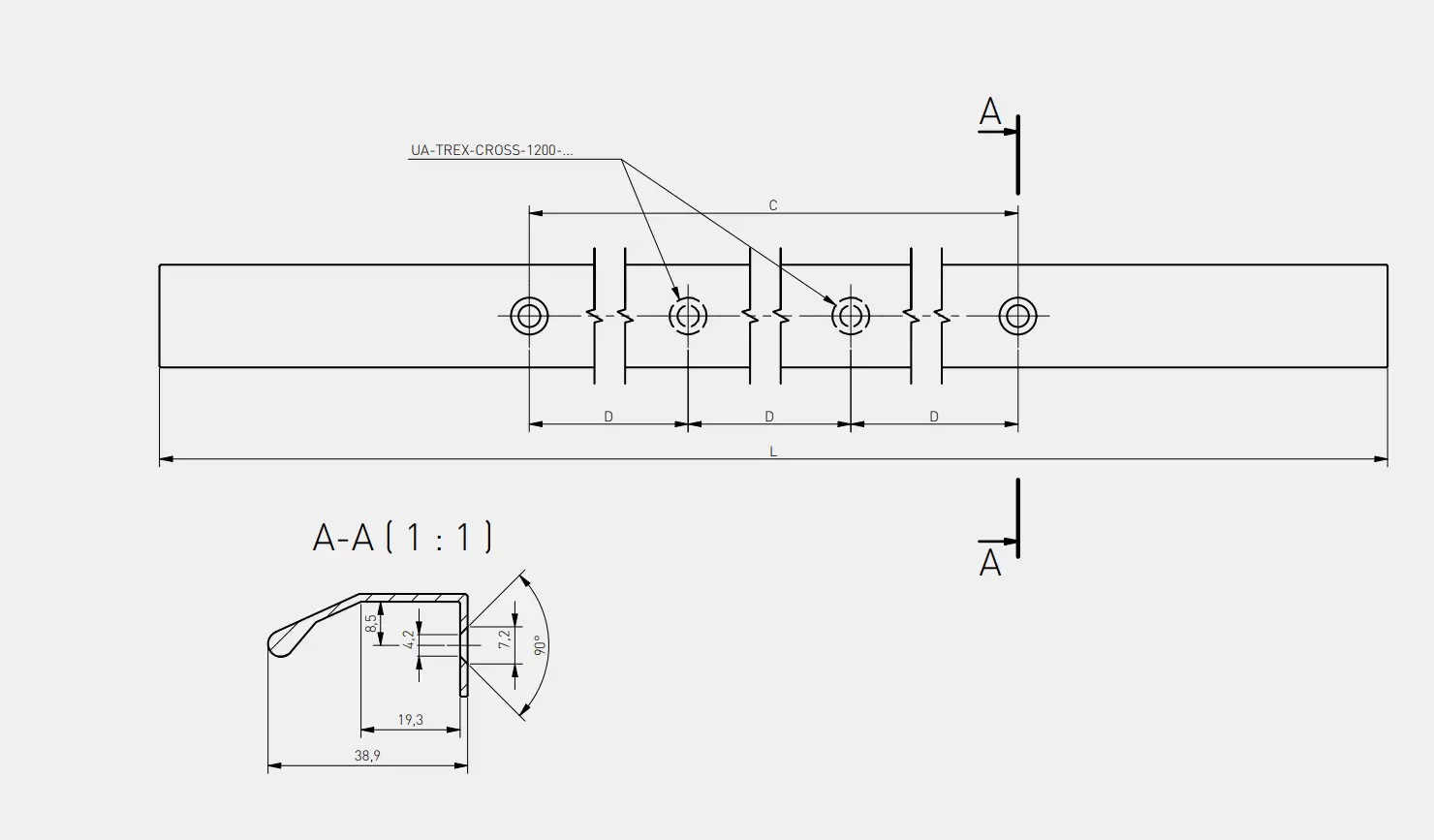 Maner mobila lung TREX CROSS 1200mm negru mat [6]
