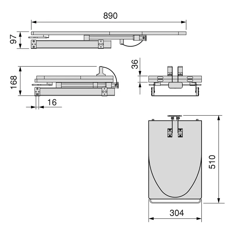 Masa de calcat incorporabila 890×300 mm gri [4]