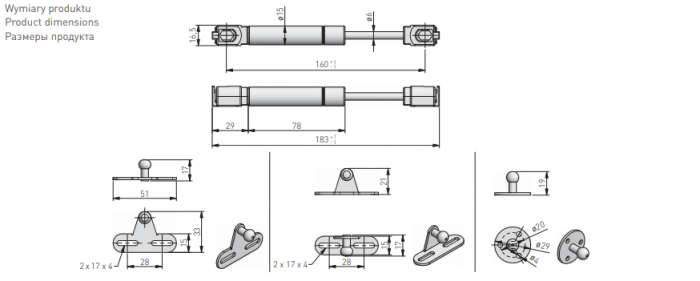 Piston gaz pentru ridicare usi mobila, sens invers, 60N [4]