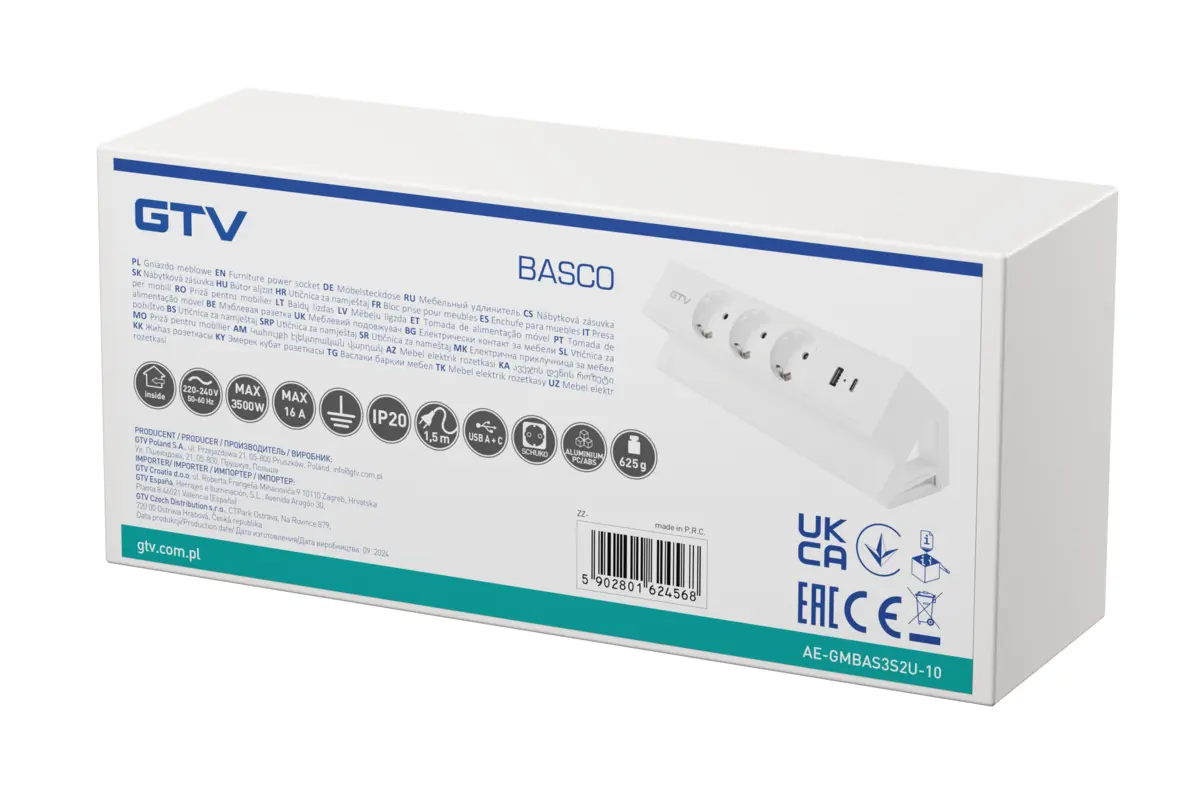 Priza birou BASCO, 3xSHUKO, USB A+C, alb [12]